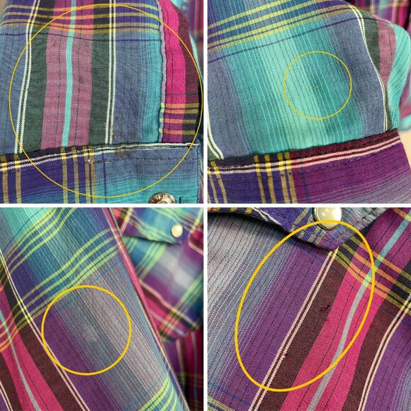 Vintage 90s Wranglers Shirt Men Sz 16-33 X-Long Tails Colorful Plaid Pearl Snaps - Picture 8 of 16